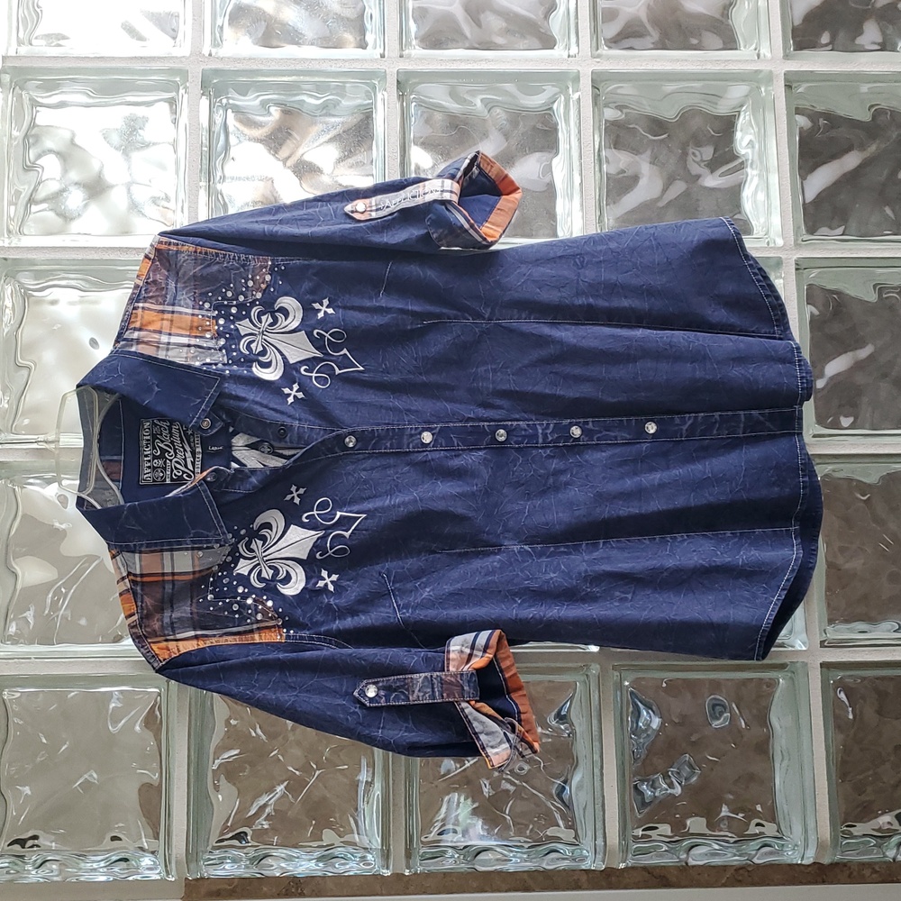 Affliction Black Premium Snap  Western Style Shirt Plaid Accents NWT